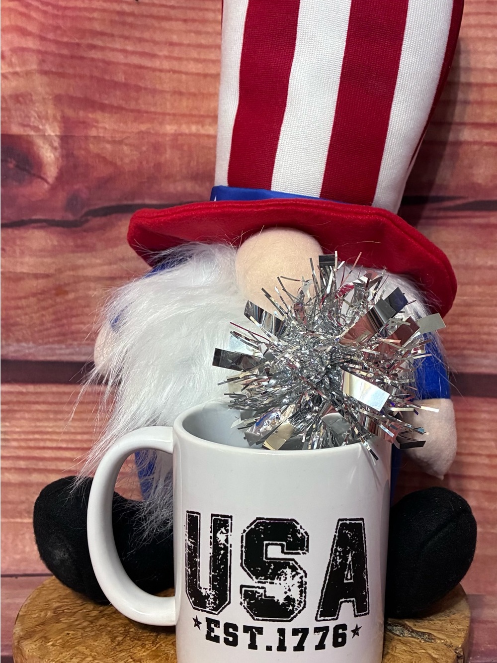 Patriotic USA White Ceramic Mug with Bold Black Print